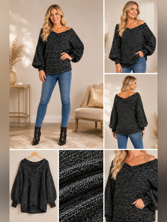 Zenana Outfitters Sweaters - Zenana Oversized V-Neck Sweater – Cozy Chic Essential | Black